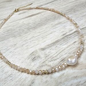 Freshwater Baroque Pearl Beaded Champagne Necklace